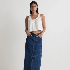 Madewell Denim Ruffled U-Neck Crop Top in Tile White